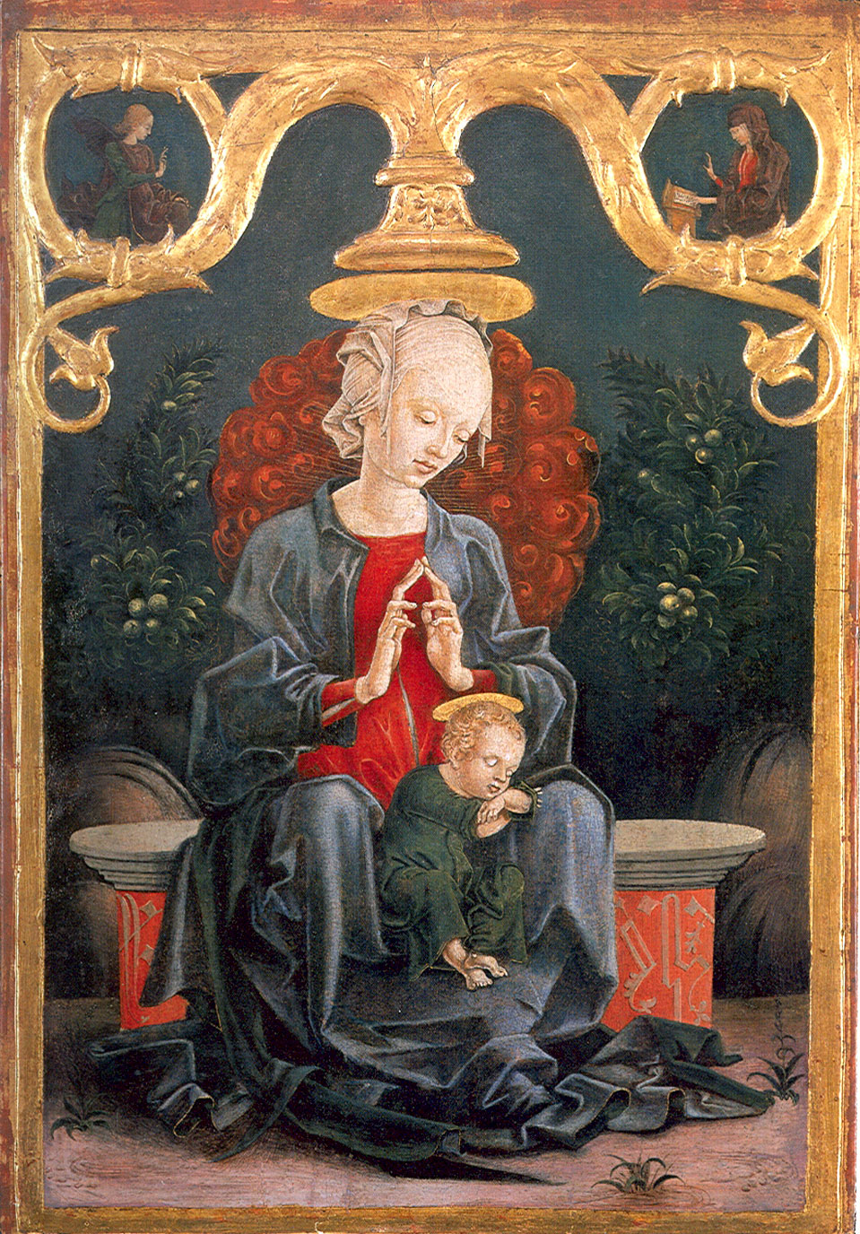 Bức "Đức Mẹ và Chúa Hài Đồng trong vườn", Cosimo Tura vẽ năm 1455, khổ 37 x 53cm.
