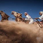 Camel Ardah là một cuộc đua lạc đà truyền thống giữa 2 người điều khiển. Con chạy nhanh hơn sẽ thua cuộc. Vì vậy 2 người điều khiển phải giữ cho 2 con cùng 1 tốc độ và chạy cùng 1 đường - © Ahmed Al Toqi